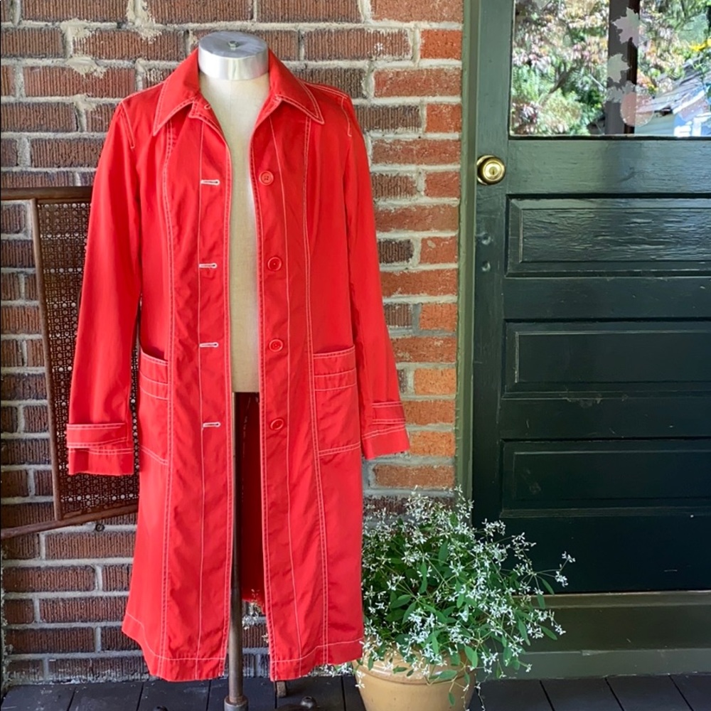 DKNY Bold Red /Orange Trench Coat - Picture 2 of 12